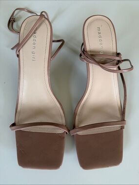 Madden Girl Nude Strappy Square-Toe Heels